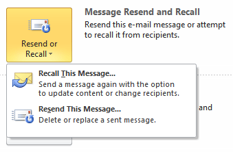 recalling an email in Outlook 2010 Step 2