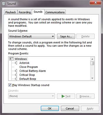 Windows 7 sounds options settings screenshot 1